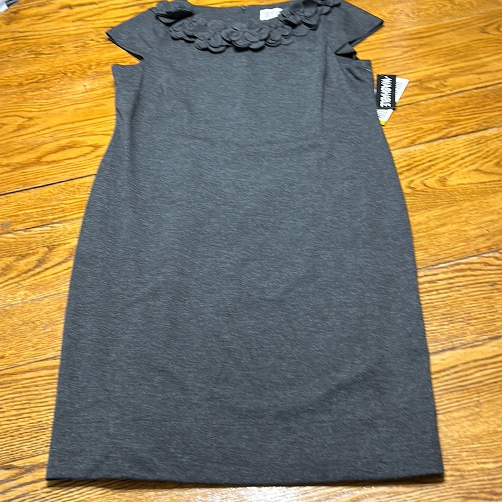 Julian Taylor gray shift dress. Size 14. New with tags. Floral detail neckline.
